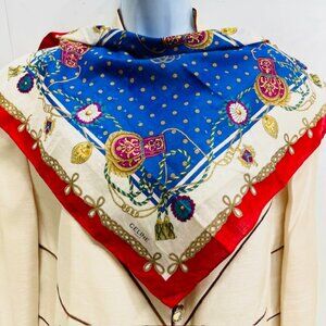 (2)  Unused Mini Scarf Cotton 19" Celine Paris blue red bow & Blooming Floral(41
